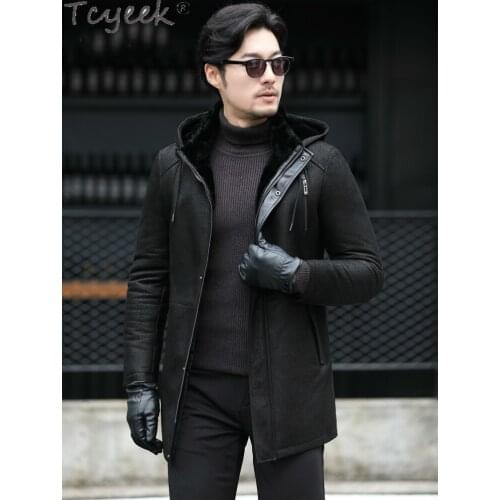 Quality High Real Fur Coat Men Korean Sheep Shearling Jacket Warm Hooded Mens Jackets and Coats Winter Veste Homme 88