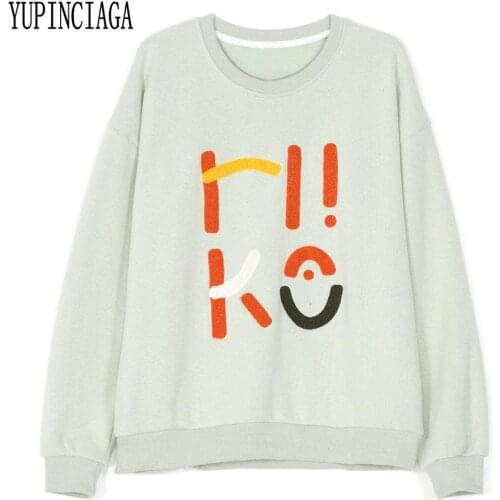 YUPINCIAGA Women Sweet towel embroidered colorful letters plus velvet warm long sleeve Harajuku Sweatshirt Pullovers
