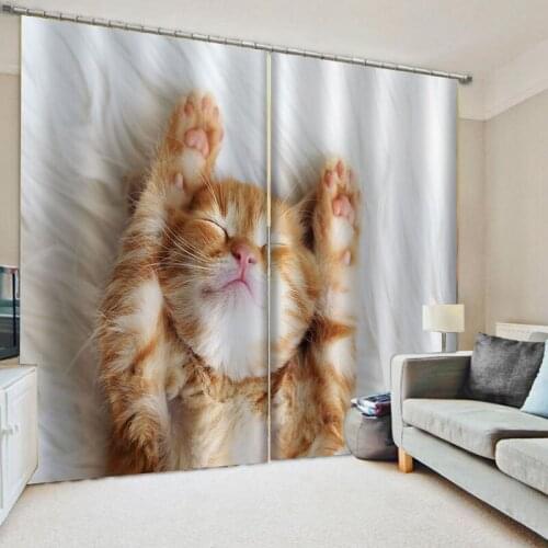 Lovely 3D Cat Printed Window Curtains for Living Room Bedroom Cute Animals Privacy Curtain Cartoon Kids Drapes for Boys Girls