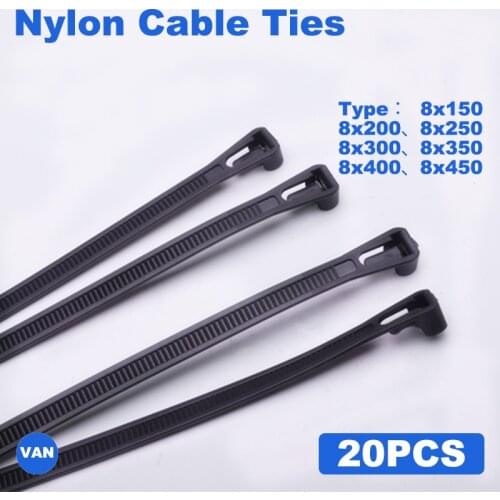 20PCS Zip Ties Releasable Cable Tie color Black and White Plastic 8mm*150mm/200mm/250mm/300mm/350mm/400mm/450mm