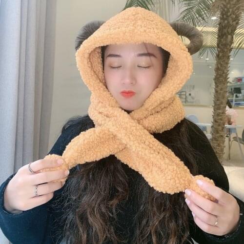2021 Womens Shofar Cap Knit Plush Fur Hats Winter Windproof Warm Ear Scarf Cloak Protect Bomber Gorras