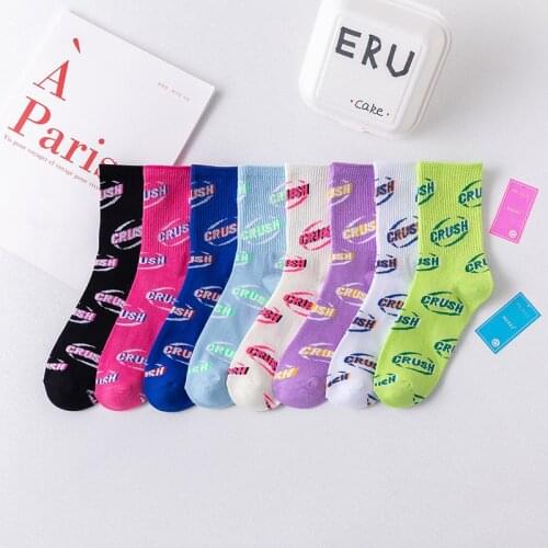 Woman socks cute fluorescent color letter socks European and Korean style fashion street sports spring and summer trend socks