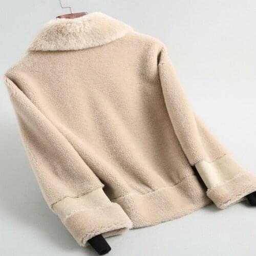 Fashion 2020 Winter Autumn Real Lamb Ful Coat Female Korean Casual Elegant Jacket Natural Ful Coat Women Blue Abrigo Mujer 19004