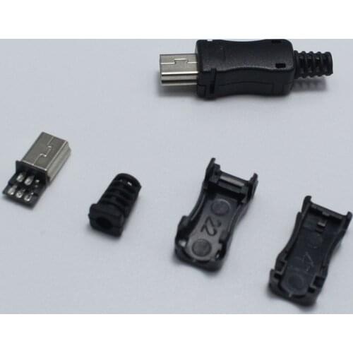 10pcs DIY OTG Mini Type B USB 5Pin Welding Male Plug Connector 4 in 1 Connector Adaptor Black