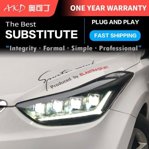2 PCS Car Parts Goods For Hyundai Elantra 2012-2016 Full LED Head lamp LED Headlight LED Dual Projector