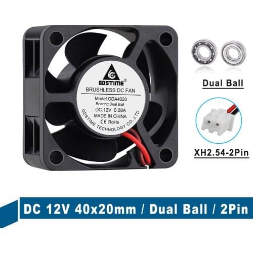2PCS Gdstime 40x40x20mm DC 12V 4020 Mini Computer Case Cooling Fan Dual Ball Bearing 2Pin 4cm CPU Radiator Heatsink Cooler Fan
