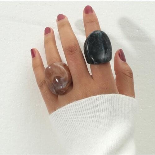 2pcs/set Vintage Acrylic Resin Geometric Rings Set For Women Girls Retro Fashion Party Jewelry Exaggerate Statement Finger Rings