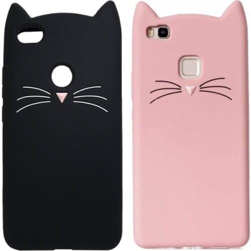 3D Cartoon Smile Cat Ears Beard Soft Silicone Case For Huawei P10 P9 P8 Lite 2017 Y6 2018 Rubber Cover P8 Lite 2015 P9 Lite 2016