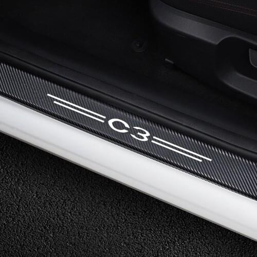 4PCS Car Door Sill Stickers For Citroen C3 Auto Carbon Fiber Material Decal Carbon Automobile Decoration Tuning Car Accessories