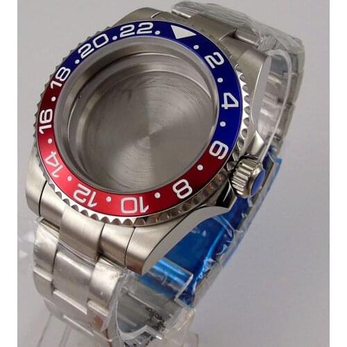 40MM Accessories Parts Sapphire Transparent Glass Bull Red Bezel Watch Case Fit NH35 NH36 Miyota 8215 Movement