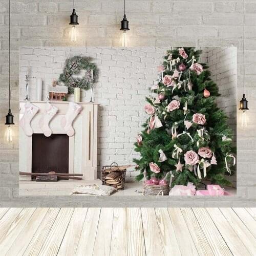 Avezano Winter Christmas Fireplace Flower Garland Socks White Birthday Baby Newborn Decor Backdrop Photo Background Custom