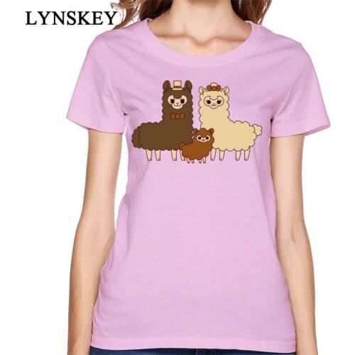 White Funny Animal Women T-Shirts Classic Lovely Chocolate Alpaca Family Printing Tops & Tees Cheapest Lady Clothes T Shirt