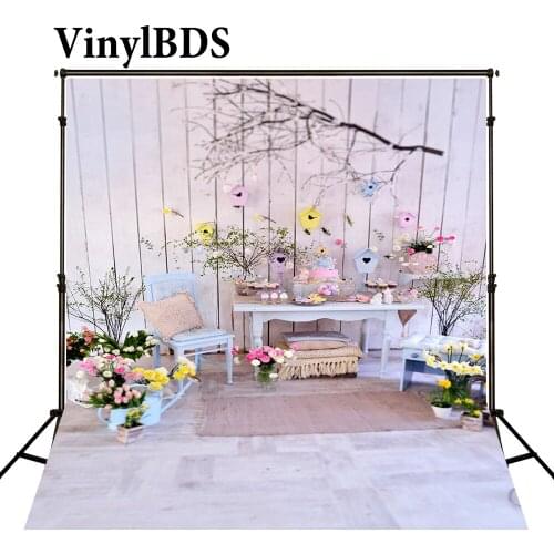VinylBDS White Indoor Wood Photography Backdrop Wooden Chair Table Kids Badkdrops Flower Children Backgrounds for Photo Studio