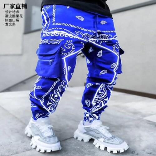 New printed cashew flower harem pants men 2021 European and American style loose high street multi-pocket overalls mens feet