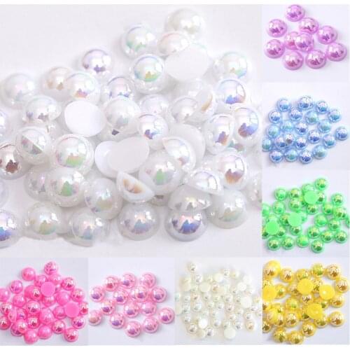 2/3/4/5/6/8/10/12/14 MM Acrylic ABS Beads Pearl Imitation Half Round Flatback AB Colors Bead For Jewelry Making DIY Accessories