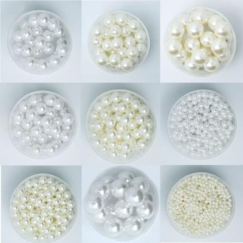 Mix Size 4-20mm Cabochon White Ivoy Color Pearl Imitation ABS Beads Round Loose Beads for Jewelry Marking DIY Earrings Bracelet