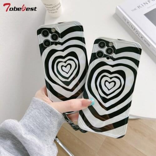 Tobebest black and white grid Love heart shape Soft IMD Phone Case for iPhone 12 11 pro max XR XS Max 7 8 Plus X Coque Cover