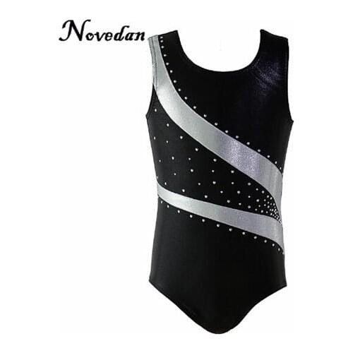 Kids Child Rhythmic Gymnastics Leotard For Girls Shiny Metallic Rhinestone Dance Ballet Leotard Dress Long Sleeve Gym Leotard