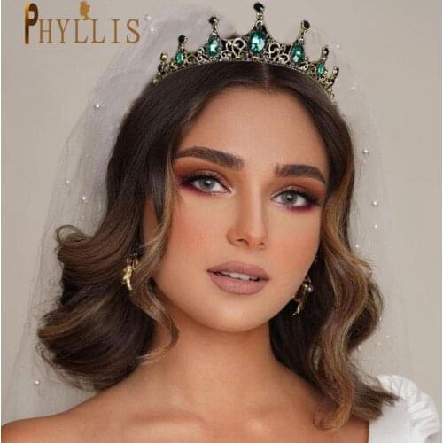 A41 Wedding Crown for Bride Green Rhinestone Princess Tiara Fashion Jewelry Little Crowns for Girls Diademe Princess