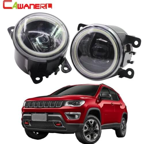 Cawanerl For Jeep Compass MP 2017 2018 Car H11 LED Lamp Fog Light Kit 4000LM Angel Eye DRL Daytime Running Light 12V Accessories