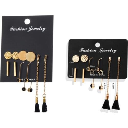 European Fashion Simple Fashion Style Womens Pendant Earrings Set Long Black Tassel Pendant Earrings Ladies Earrings Set