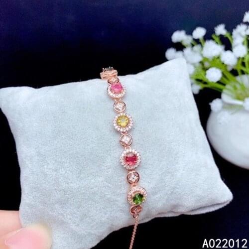 KJJEAXCMY fine jewelry natural Tourmaline 925 sterling silver elegant new girl gemstone hand bracelet support test