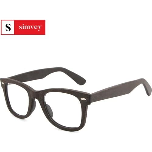 Simvey Classic Retro Rivet Myopia Glasses Frames Wood Nerd Glasses Frame with Clear Lenses Prescription Optical Glasses Frame