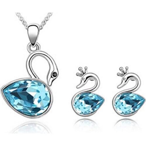 S057 Korean fashion Crystal jewely sets lovely swan Necklace + Earrings Two-piece Set