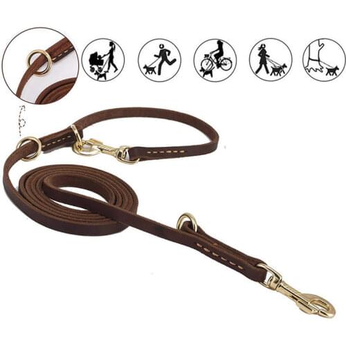 Length230cm Dog Leash For Two Multifunction 100% Genuine Leather Dog Collar Leash Double Traction Belt For Small Large Animals