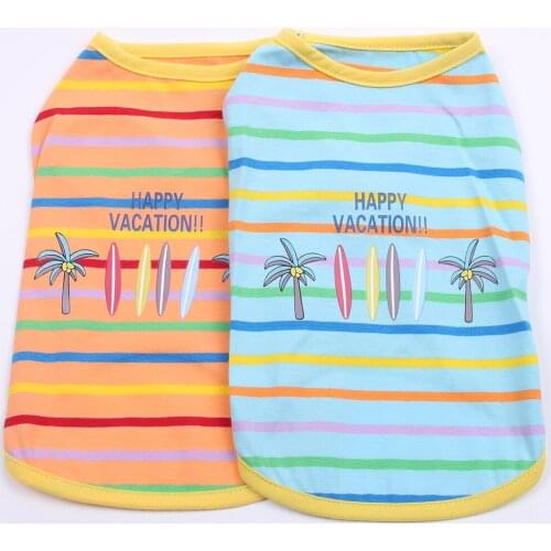 Colorful Striped Dog Cat T-Shirt Cute Coconut Tree Pet Puppy Vest Summer Clothing Apparel 5 Sizes