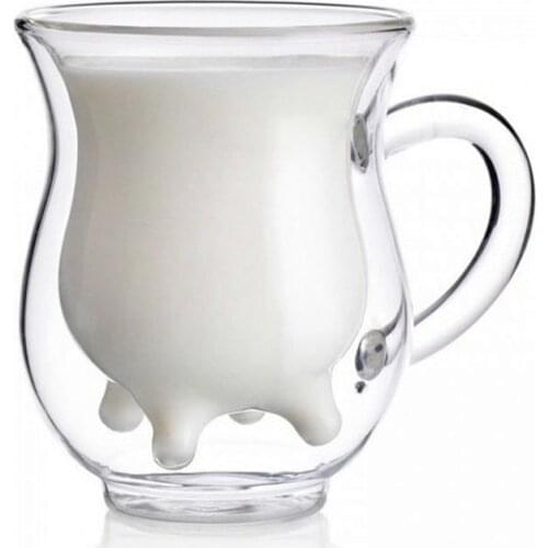 Creative Milk Glass Cups Double Layer Heat-resistant Cute Cow Mug Milk Cup Drink Water Juice Coffee Mugs Container New