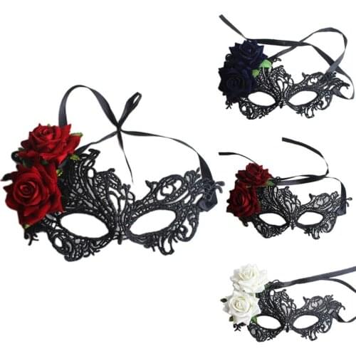 Masquerade Mask Womens Venetian Mask Pretty Elegant Lady Masquerade Halloween Mardi Gras Party Props with Rose Decor
