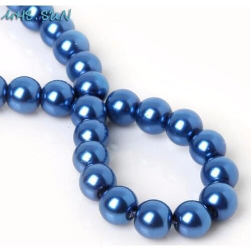 MHS.SUN Navy Blue Glass Pearls Loose Spacer Beads 3MM-16MM Round Imitation Pearls For Clothing Jewelry Garment Decoration