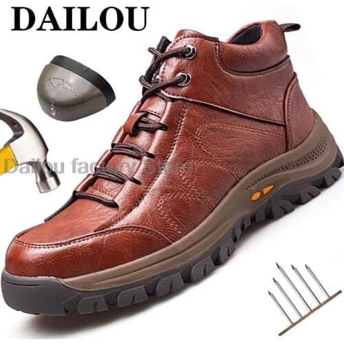 Men Safety Shoes Work Boots Steel Toe Shoes Safety Boots Work Shoes Puncture-Proof Work Sneakers Leather Men Boots Winter Shoes