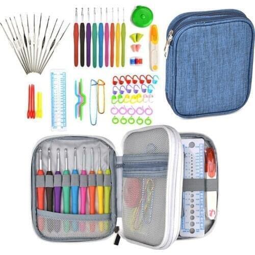 Colorful Crochet Needle Set Aluminium Crochet Hooks Knit Sweater Knitting Needle Set Clothes Scarf with Bag DIY Sewing Accessory