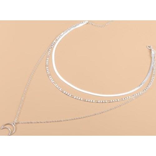 Boho Style Necklace 2020 Fashion New All-match Necklace Flat Snake Chain Moon Multilayer Necklace Women Wholesale Steampunk