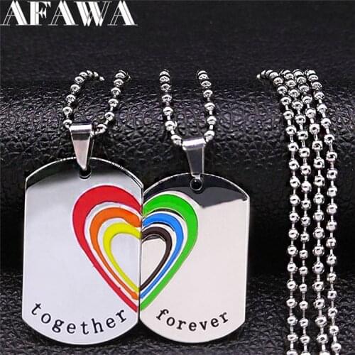 Together Forever Seven Colors Heart Stainless Steel Couples Charm Necklaces Silver Color Gay Jewelry parejas regalos NXHLY39S01