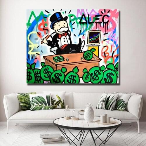 Graffiti Pop Money Alec Monopolyingly Poster Painting On Canvas Bedroom Wall Art Decoration Pictures Home Childrens Room Decor