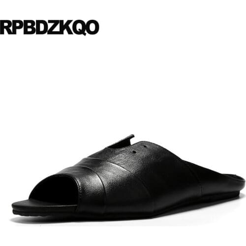 Slippers 2019 italian flat slides genuine leather breathable casual black designer shoes men high quality slip on summer sandals