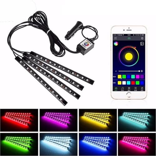 LED Car Interior Strip Lights Music Light Sound Bluetooth APP Controll LED Strip Light Lamp For Car Decration +Cigarette lighter