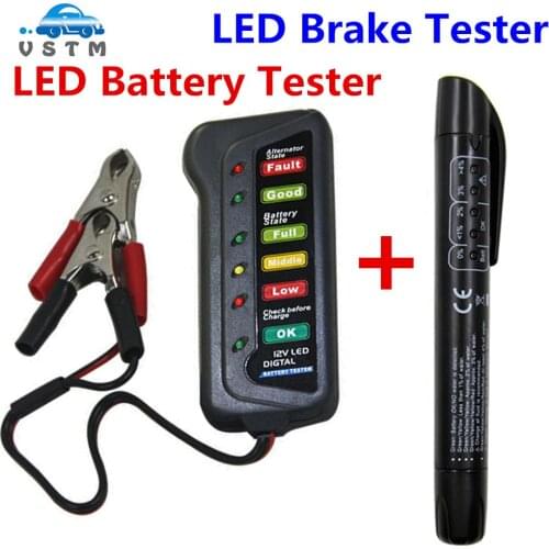 Plus Brake Fluid Tester 12V Auto Car Digital Battery Tester Alternator 6 LED Light for Cars Vehicle 12V Car Battery-Tester