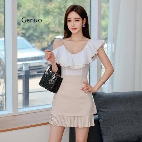 Korean Chic Off Shoulder Short Sleeve Blouse Women Sexy One Shoulder Office Lady Elegant Solid Shirts Tops 2021
