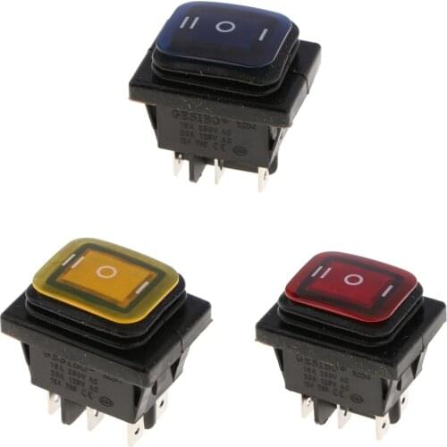 On-Off-On 6Pin 220V LED Marine Rocker Toggle Switch Blue+Yellow+Red
