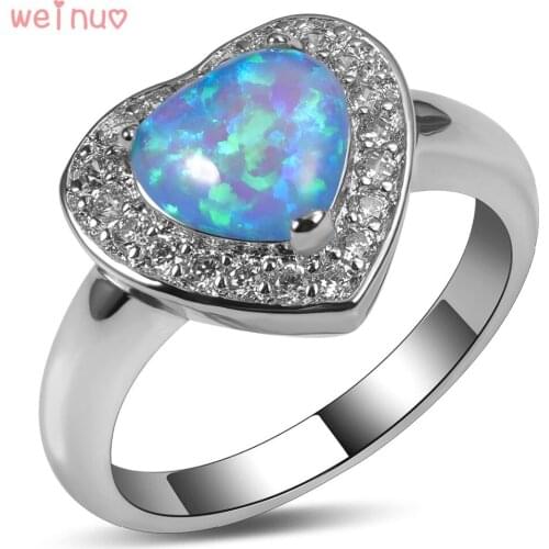 Weinuo Blue Fire Opal White Crystal Ring 925 Sterling Silver Top Quality Fancy Jewelry Wedding Ring Size 5 6 7 8 9 10 11 A357