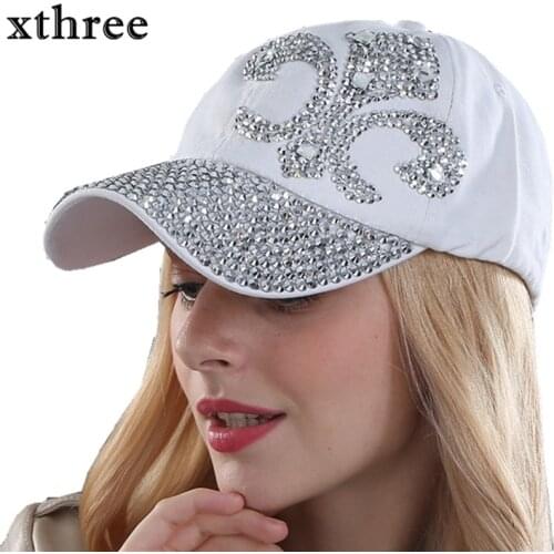 Xthree fashion hat caps sunshading men and womens baseball cap rhinestone hat denim and cotton snapback cap