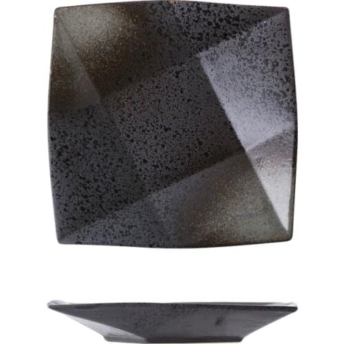 Japanese tableware ceramic plate black square plate dish bowl flat plate hotel porcelain plate flatware set 6/7/8/9Inch flatware