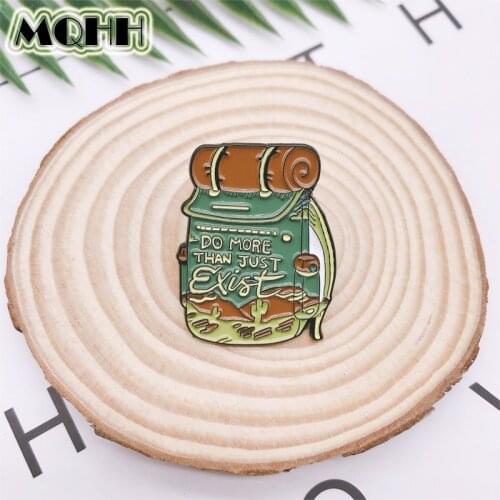 Cartoon Fun Camping Green Backpack Rucksack Enamel Brooch Custom Alloy Badge Pin Clothes Bag Accessories Jewelry Gift For Friend