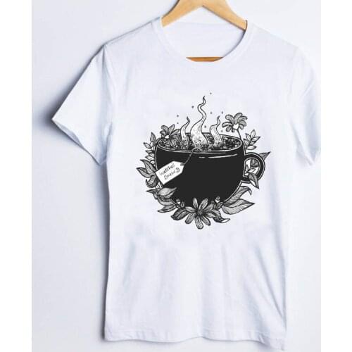 Tees for Women Print Witch Floral Flower Short Sleeve Halloween 90s Ladies T Shirt Clothes Lady Tops Clothing Female T-Shirt