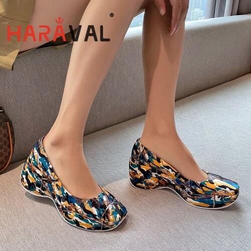 HARAVAL Women Pumps Shoes Wedges Jacquard Fabric Casual Office Lady Slip On Sewing Spring Autumn Fashion Shoes Women A298