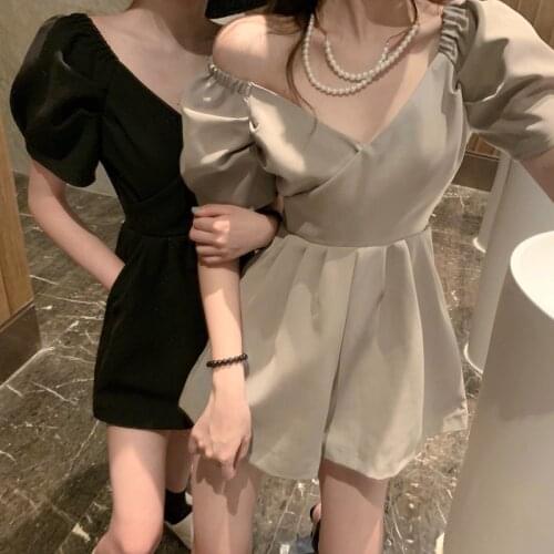 G1194 2020 new Womens casual summer temperament V collar high waist slim broad leg Jumpsuits shorts cheap wholesale